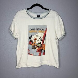 Zara Walt Disney Mickey Mouse Graphic Tee - Cream with Multicolor Print- XL